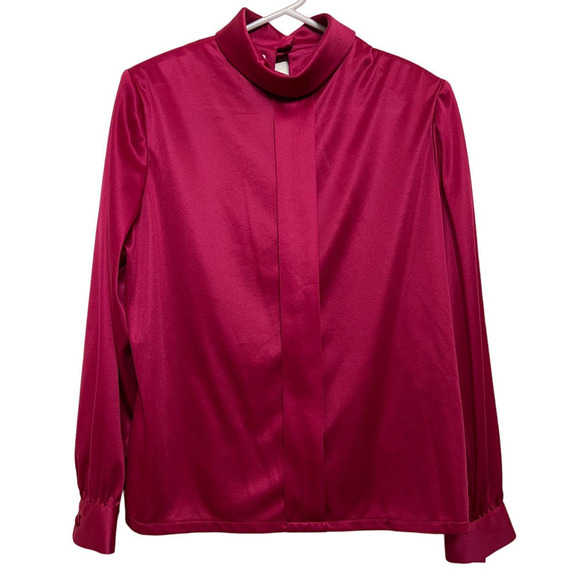 Vintage Tops - Heury Lee Vintage Berry Magenta Long Sleeve Blouson Top Size 12 Petite